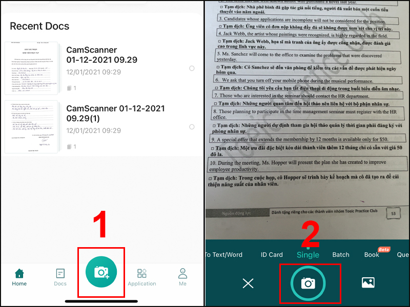 Scan bằng ứng dụng Camscanner